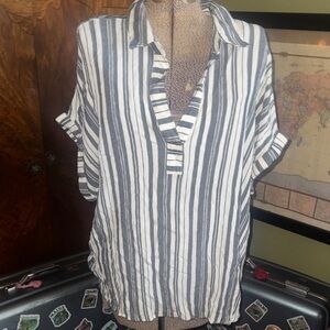 Chic Jane and Delancey 3X Striped V-Neck Blouse - Versatile & Flowy